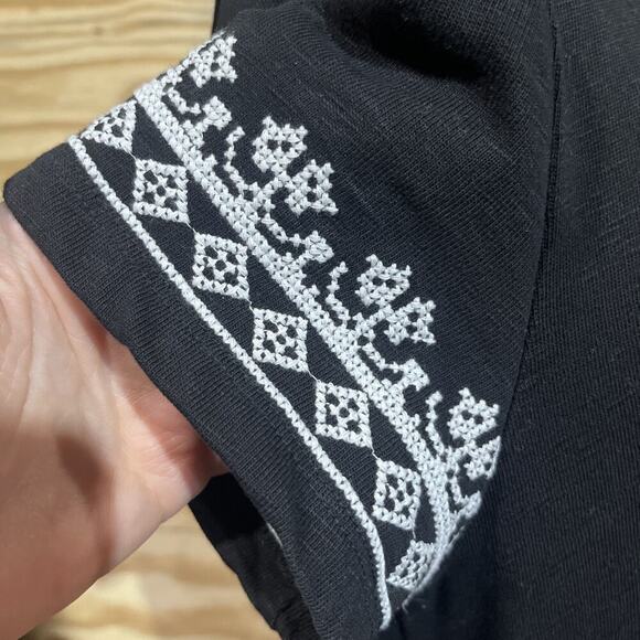 Talbots Shift Dress Black Size Medium Embroidered Casual Stretch Boho Beachy - Picture 7 of 8